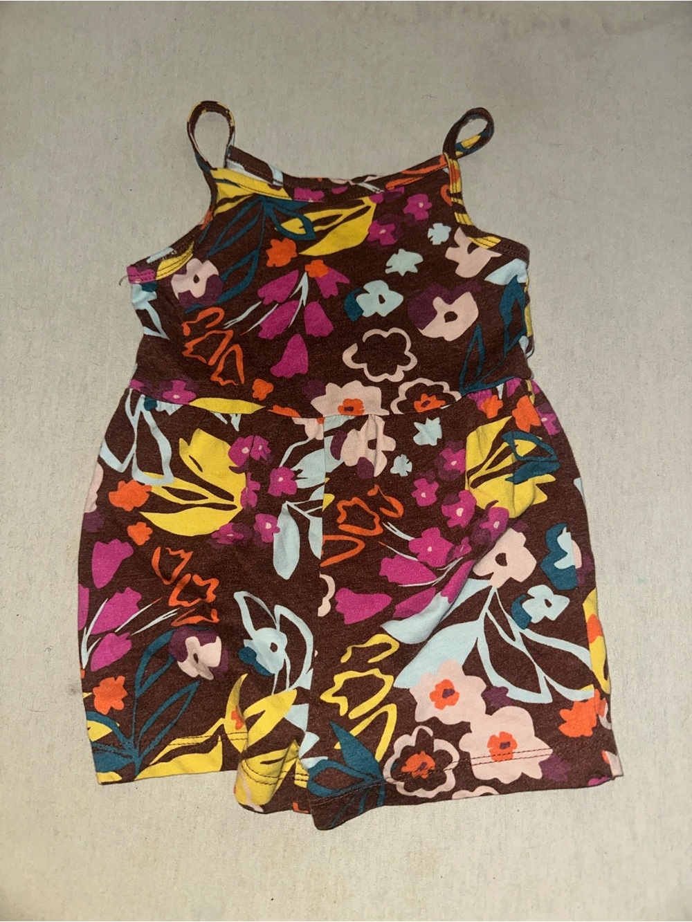 Kids Size 2T Girls Floral Brown Cotton Romper with Bright Print